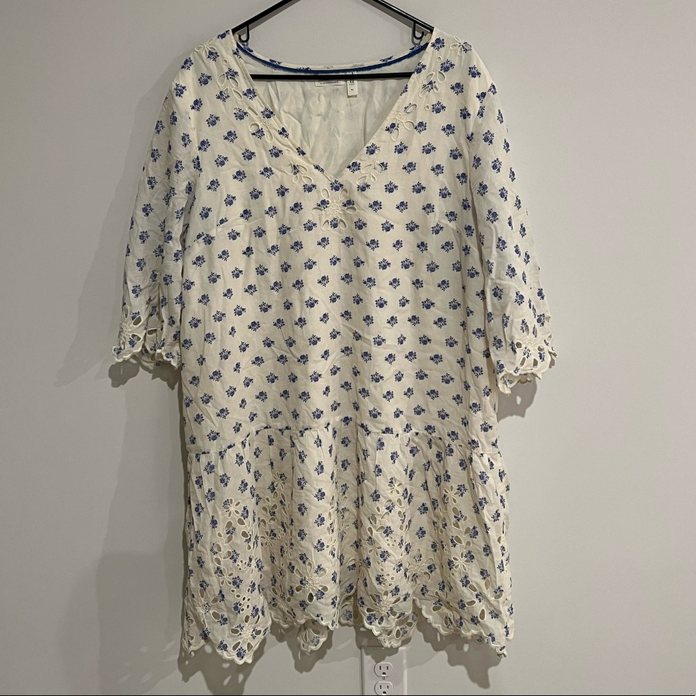 Anthropologie Ivory and Blue Floral Dress